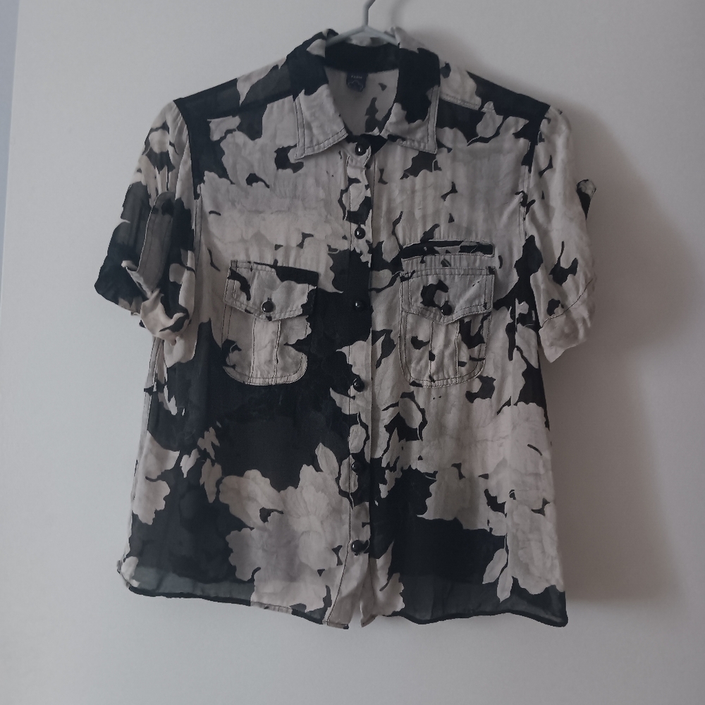 FARM RIO Silk + Cotton Sheer Voile Shirt S